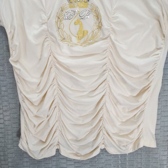 Vintage Y2K Baby Phat-Baby Doll Tee-Cap Sleeves-Ruching-Gold Crown Cat-2X - Picture 4 of 8